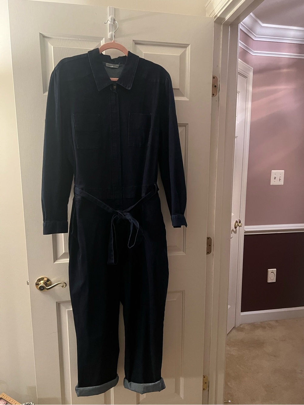 Standards & Practices Dark Wash Denim Utility Jumpsuit Belted